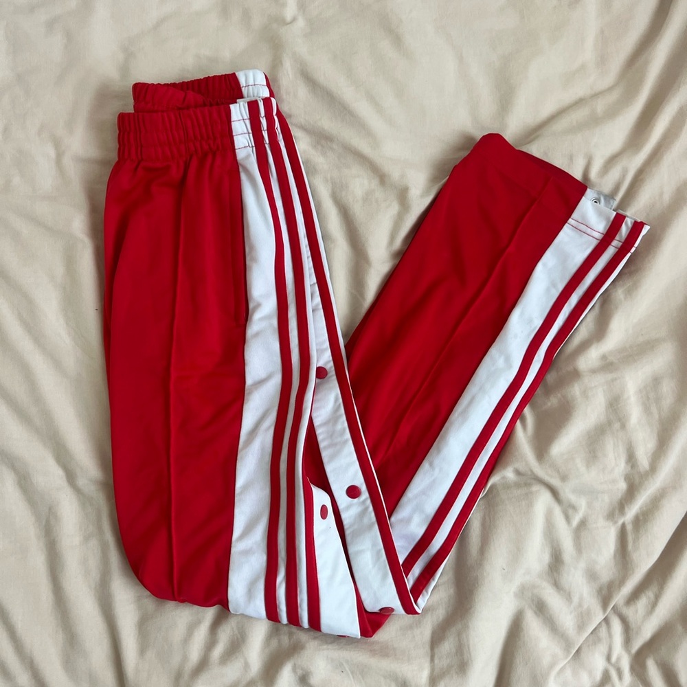 Adidas Red & White Snap-Button Track Pants